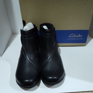 Clarks Black Leather Ankle Booties